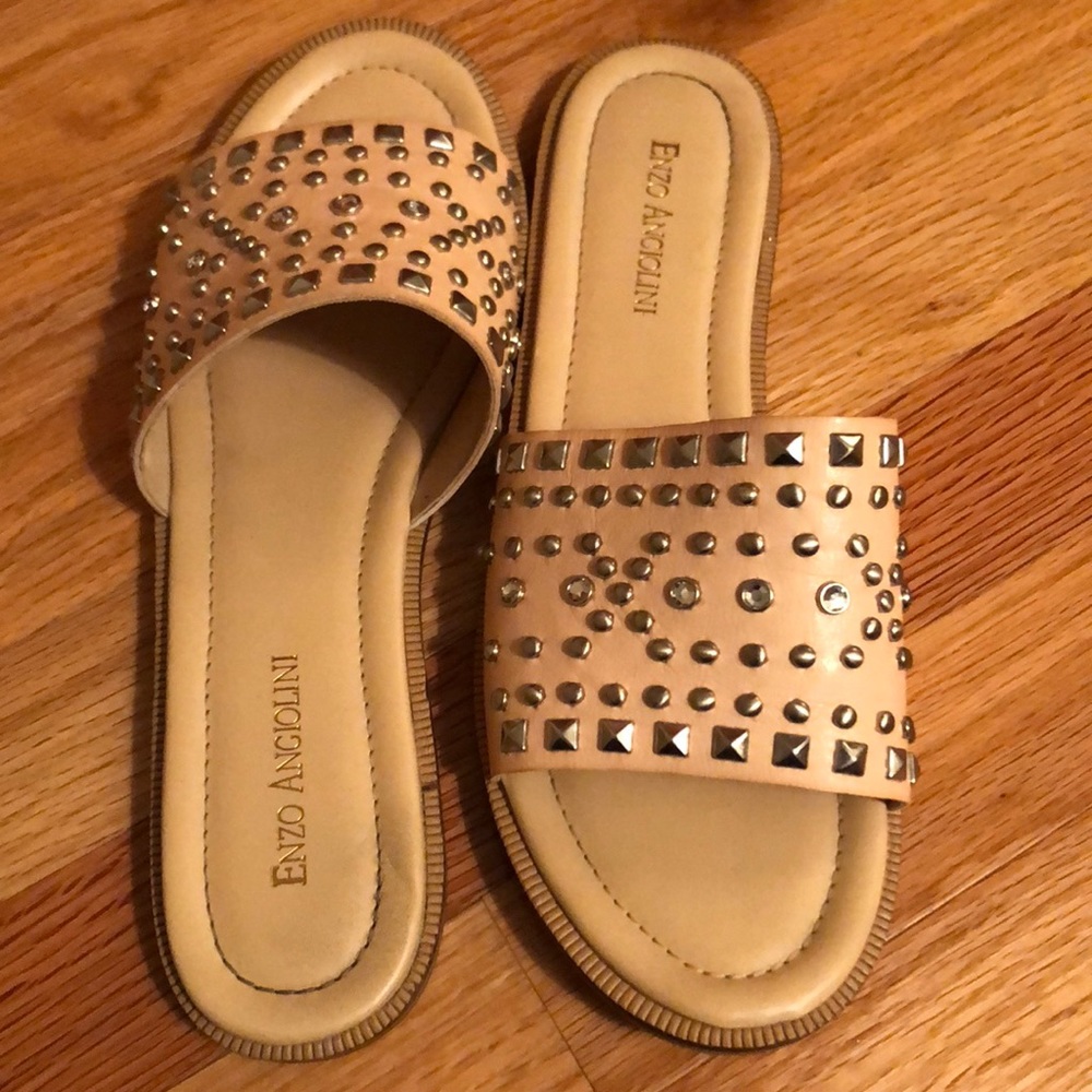 Enzo Angiolini Studded Leather Flat Sandals